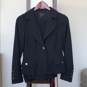 Woman’s Black Business suit with gold bottons
